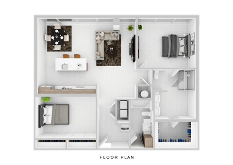 Floor plan for 2 beds, 2 baths, 1238 sqft